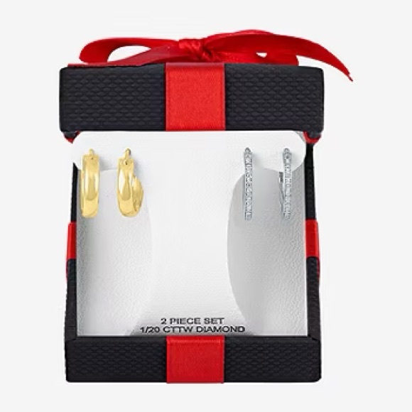 Mined White Diamond 14K Gold Over Silver Sterling 2 Pair Earring Set - Picture 2 of 5